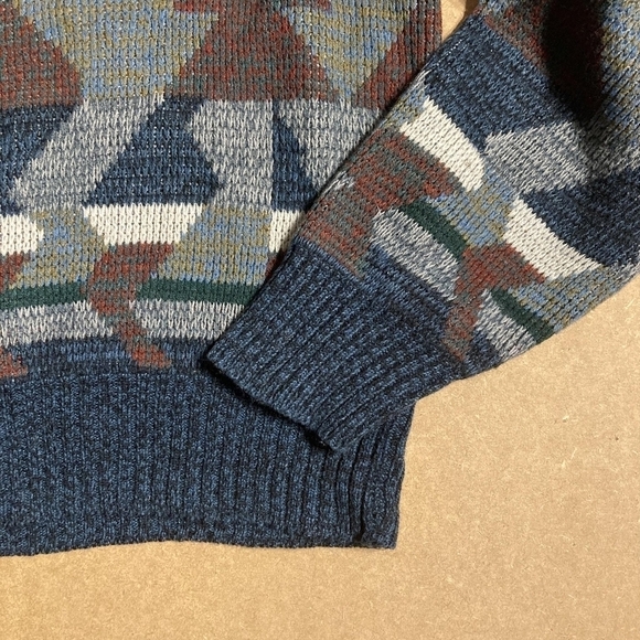 Vintage Campus 80s Knit Geometric Sweater Navy Blue Men's Large L Grandpa EUC - Picture 2 of 5